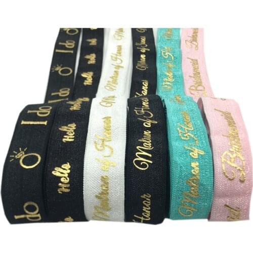 Bride Tribe Aloha Hello Maid Of Honor Print Fold Over Elastic Gold Foil Letter FOE Band DIY Headbands Strap Sewing Accessories