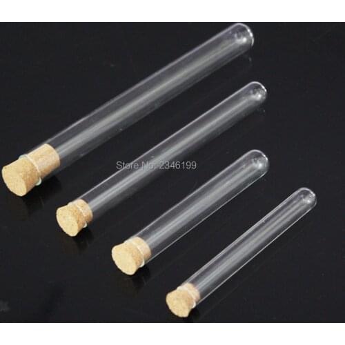 50pcs 15*100 15*150 15*200 Clear Empty Glass Bottle Test Tube With Cork Stopper Round Bottom For School Chemistry Free Shipping