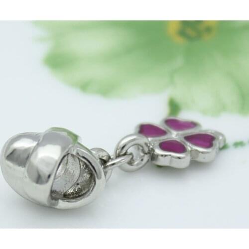 Free shipping Classic Purple Clover Pendant Plant Charm Beads fit Pandora bracelet beads for jewelry making Gift for women