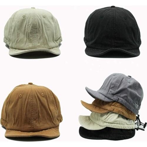 Short Brim Men Washing Soft Top Drawstring Baseball Cap Unisex Korean Version Spring Summer Vintage Dad Hat Snapback