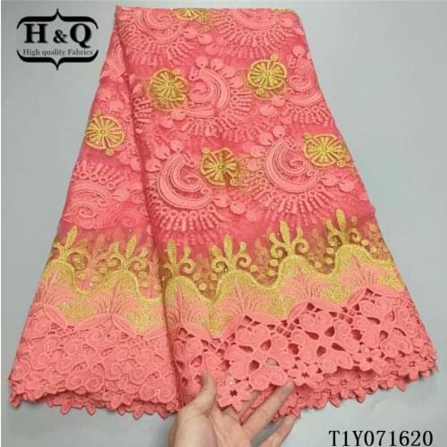 H&Q pink french milk silk lace fabric 2021 high qiality african cord milk silk lace water soluble fabric 5 yards for party dress
