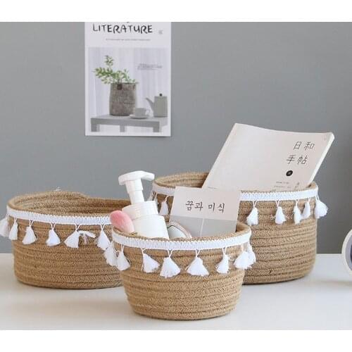 Cotton Rope Storage Baskets Weaving Nordic Home Sundries Baby Toys Candy Tassels Storages Basket Desktop Small Organizer Box