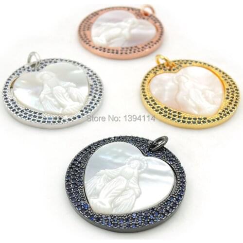 25*25*3mm Micro Pave Blue CZ Heart Jesus Cameo Round Charms Fit For Men And Women Making DIY Bracelets Or Necklaces Jewelry