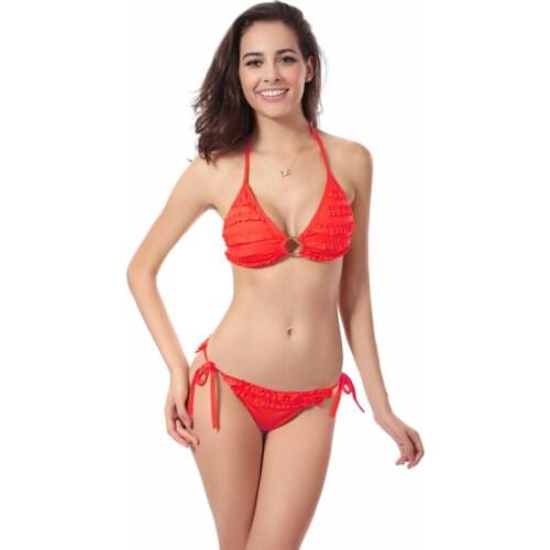 Ruffle Swimwear Ring Center Bikini Scrunch Butt Bikini Beachwear Fully Lined Sexy Bathers Women' Swimming Suit 03