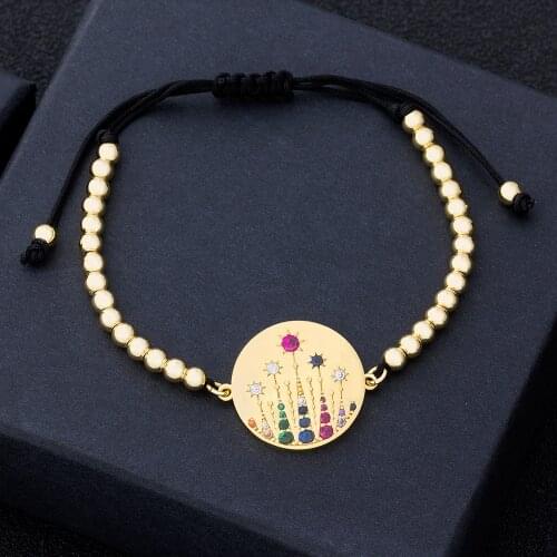 Fashion Gold Color Copper Beads Adjustable Bracelets For Women 2020 Boho Cubic Zirconia Bracelet Femme Charm Party Jewelry Gift