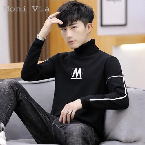 2021 New Mens Autumn Winter Turtleneck Solid color Warm Korean Style Pullover For Men Casual Slim Knitwear Men Fit Top Sweater