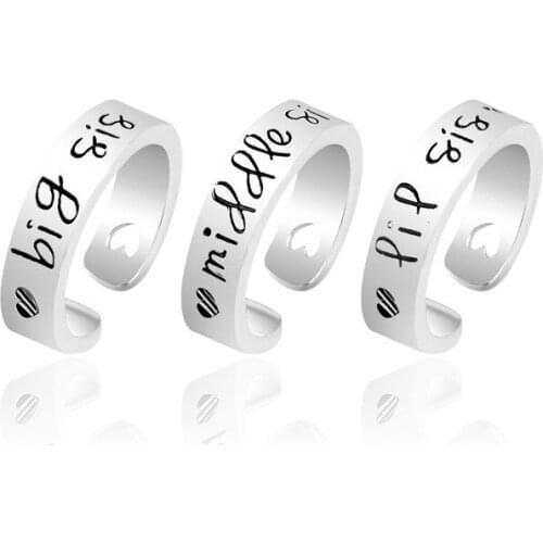 New Design Best Sister Ring Letter Big/Lit/Mid Opening Ring Fashion Finger Ring 3pcs/set