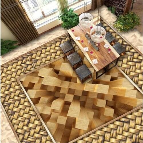 Beibehang Wallpaper custom mural wallpaper modern wood grain floor high-grade wood straw 3D thick wear-resistant flooring
