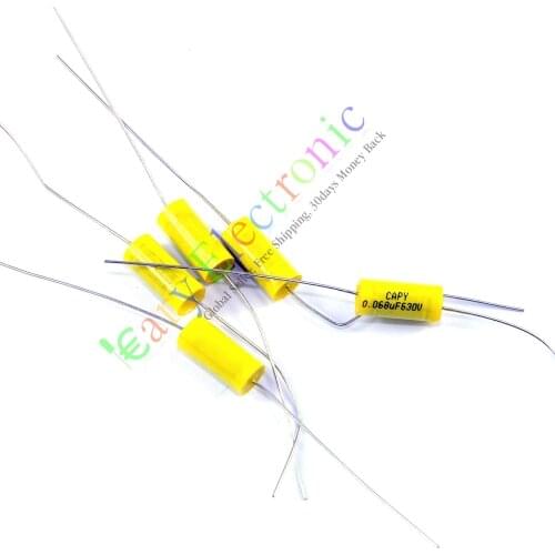 Wholesale and retail 50pc yellow long lead Axial Polyester Film Capacitor 0.068uF 630V fr audio amps free shipping