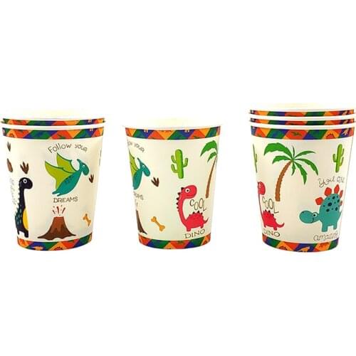 Party Supplies 8pcs 2019 New Dinosaur Dino Theme Decoration Disposable Tableware One-off Paper Cups Glass