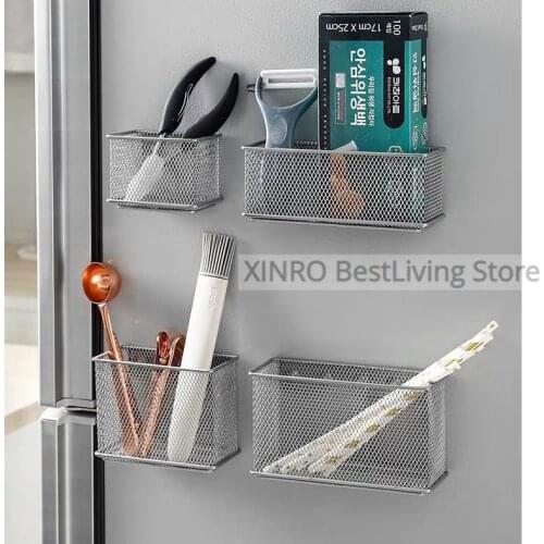 Wire Mesh Strong Magnetic Storage Caddy Basket Container Magnet Surface Stationery Organizer Holder for Refrigerator Whiteboard