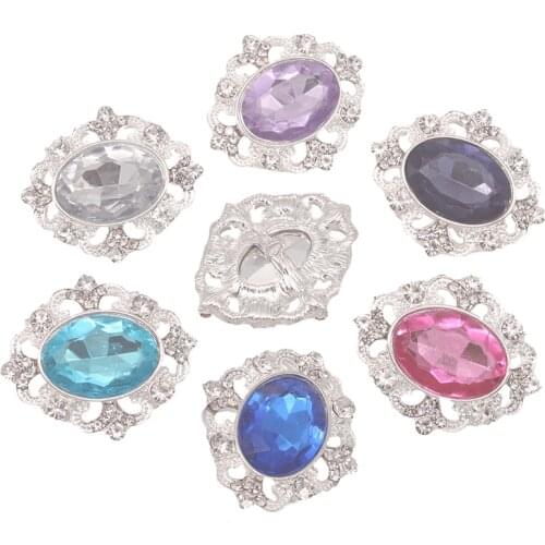 Rhinestone Buttons For Clothing DIY Sewing Hand Made Accessories Manualidades Shank Craft Supplies Embellishments 31x27mm 5pcs