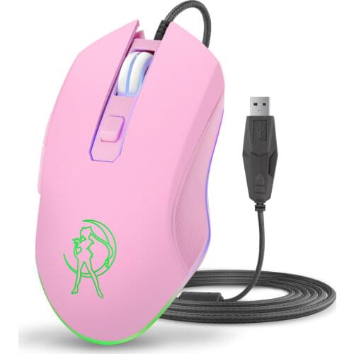 CHYI Usb Wired Mouse 3200 DPI Ergonomic Gamer Mice with RGB Backlit Pink Glowing Optical Mute Mause Girl Gift For Desktop PC