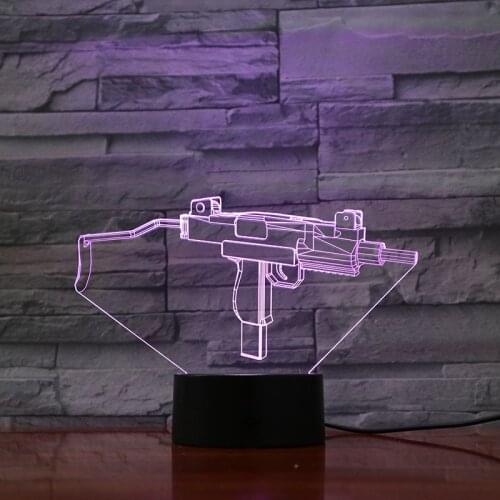 Boys Room LED Table Lamp USB 3D Illusion Night Light Submachine Gun Nightlight Color Change Decor Kids Birthday Gift APP Control