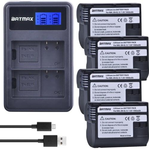 4X EN EL15 EN-EL15 EL15A Battery + LCD Dual Charger for Nikon D500,D600,D610,D750,D7000,D7100,D7200,D800,D800E,D810,D810A v1