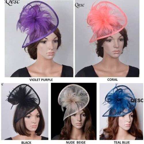 Hot Sinamay fascinator Wedding womans hat in SPECIAL shape with feather flower,TOP grade workmanship blush pink,royal,black