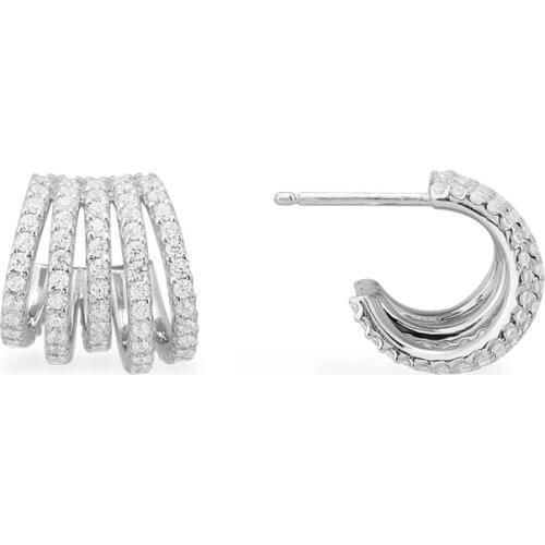 SLJELY High Quality Fahion Real 925 Sterling Silver White Hollow Multi-ring Earrings Micro Zirconia Women Fine Brand Jewelry