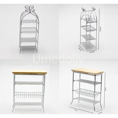 1/12 Metal Miniature Dollhouse Kitchen Storage Rack Mini Microwave Oven Shelf Pretend Play Doll House Furniture Accessories Toy
