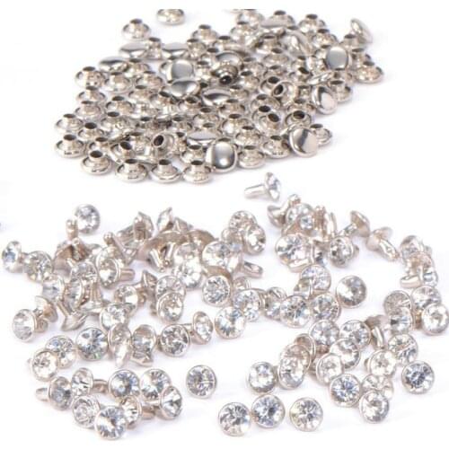 100pcs 7mm White Crystal Rhinestone Diamante Studs DIY Punk Rock Leathercraft Metal Rivets Spikes Rivet DIY Rhinestones