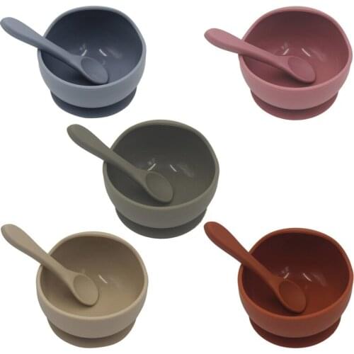 2 Pcs BPA Free Silicone Waterproof Baby Suction Bowl Training Spoon Set Non-Slip Learning Feeding Dish Plate Kids Utensils Table