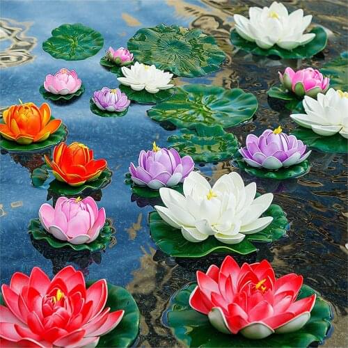 3/5Pcs Artificial Lily Pads for Ponds, Realistic Leaves & Floating Lotuses for Garden Koi Fish Pond Aquarium Pool Wedding Decor