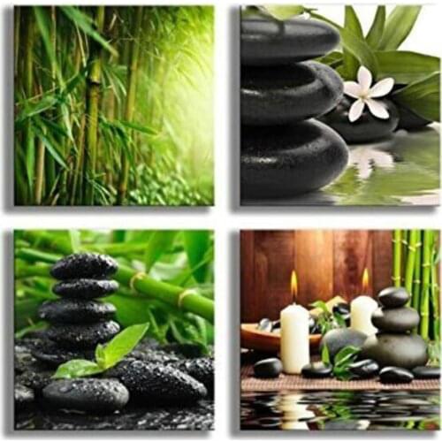 Diamond Painting Bamboo Green Pictures with Zen Stone Candles Flower cross stitch 3D embroidery mosaic full drills 4pcs FS274