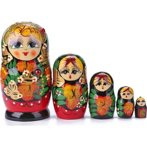 5pcs Handmade Painted Matryoshka Set Toys Creative Nesting Dolls Wishing Russian Doll