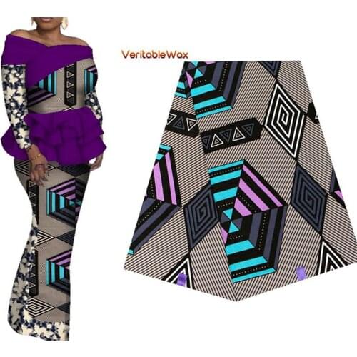 African Fabric Ankara African Real Wax Prints Cotton Fabric Diamond Pattern veritableWax High Quality For Party Dress 24FS1372