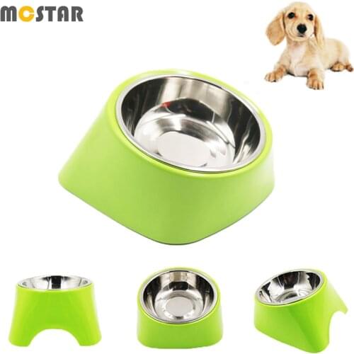 MC Star Anti-skid Tilted Pets Bowl Stainless Steel Bowl Solid Color Dog Cat Food Feeder Neck Protector Melamine Base Feeder Dish
