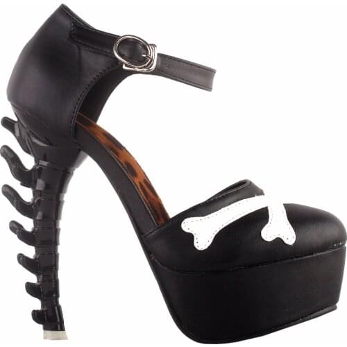 LF80665 SHOW STORY Punk Skull D-orsay Buckle Cross Over Strappy Platform Bone Heel Club Sandals