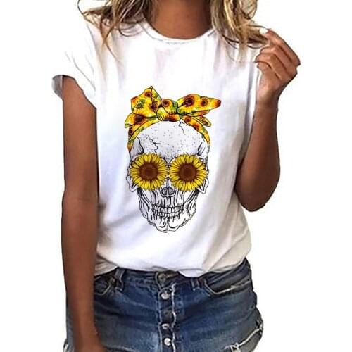 Skull Fun printed female Tshirt O-neck T shirt Short Sleeve 2021 New Summer Fashion Ladies tshirt Harajuku t shirt women mujer