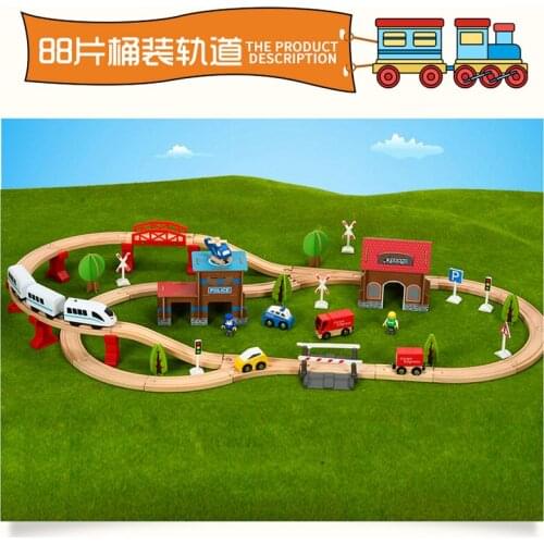 88 pcs wooden train track toy Childrens educational track toy track set compatible with wooden train tracks and electric cars
