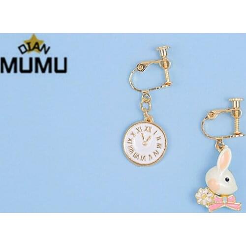 Cartoon Earrings Rainbow Cartoon rabbit love animal ear clipPendant Cute Fun Sweet Cartoon Fashion Jewelry clip Earrings