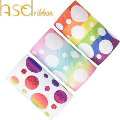 HSDRibbon 3" 75mm Dot Foil or Ink Printed on Black White HT Grosgrain Ribbon 50Yards/Roll
