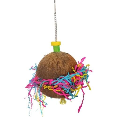 Bird Toy Natural Coconut Shell Brushed Grass Rope Toy Wooden Bite Hanging Swing Hammock Bird Cage Accessories Toys
