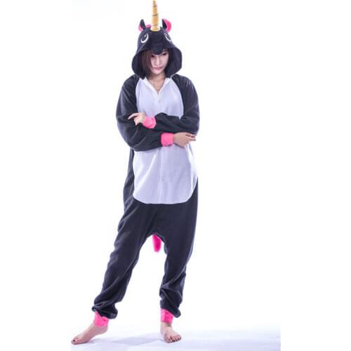 Kigurumi Adult Cartoon Animal Black Unicorn Onesies Pajamas Cosplay Costumes Sleepsuit Sleepwear