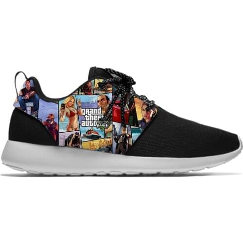 GTA 5 Game Grand Theft Auto Fashion Funny Classic Sport Running Shoes Lightweight Breathable 3D Printed Men women Mesh Sneakers