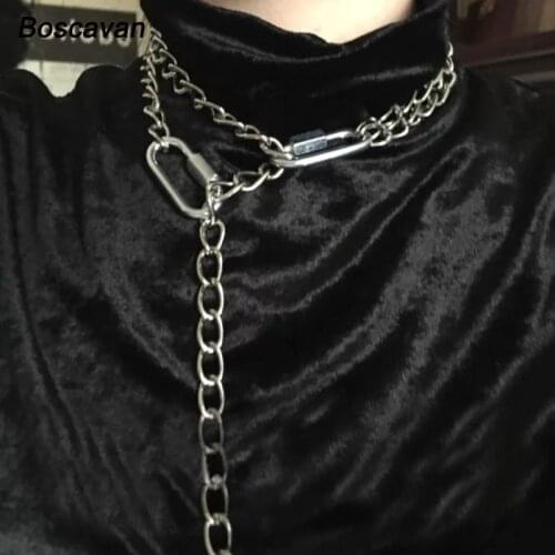 Cool Punk Gothic Lolita Heavy Duty Chain Choker Multiway Wear Stainless Steel Hook Metal Collar Link Necklace