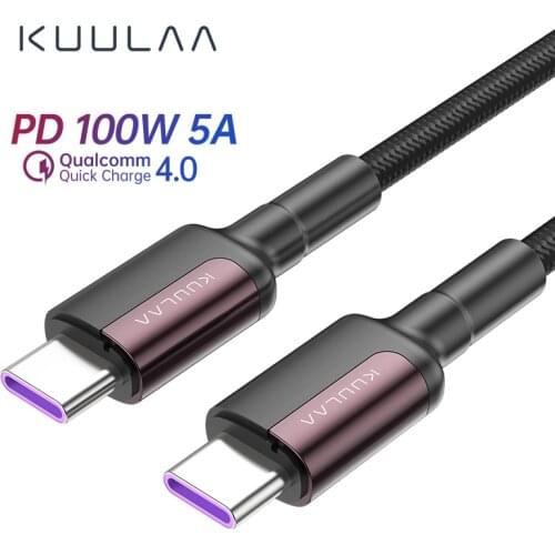 KUULAA Zinc alloy TPE nylon braided wire Type C to USB C cable POCO X3 Type-C PD 100W Fast Quick Charge 3.0 USB-C For XIAOMI