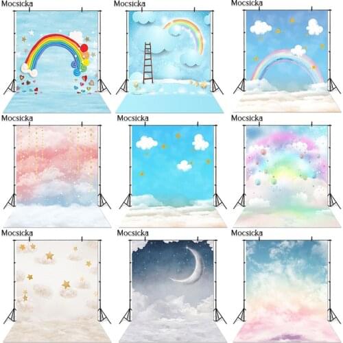 Mocsicka Rainbow Backdrop Art Cloud Sky Birthday Party Decoration Photography Backdrops Baby Newborn Photo Background Studio