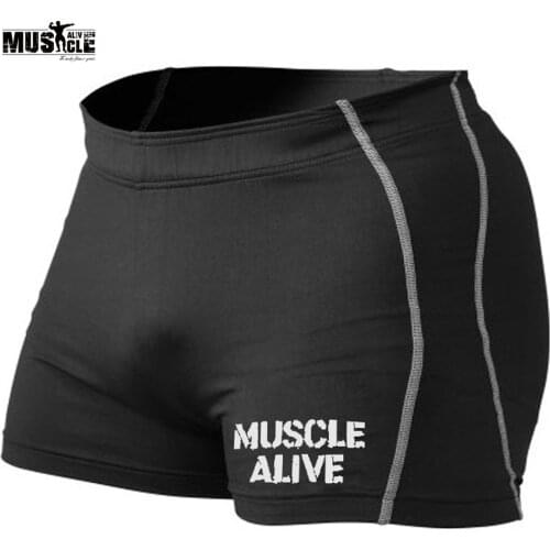 MUSCLE ALIVE Compression Shorts Men Gym Shorts Bodybuilding Brand clothing sporting Male Shorts Tights Bermuda Masculina Fitness