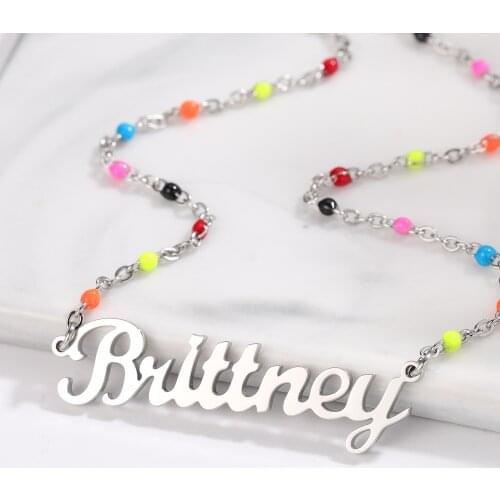 MYDIY Stainless Steel Letter Jewelry For Womens Gold Boho Colorful Link Bead Chain Personalized Customized Fashion Name Necklace