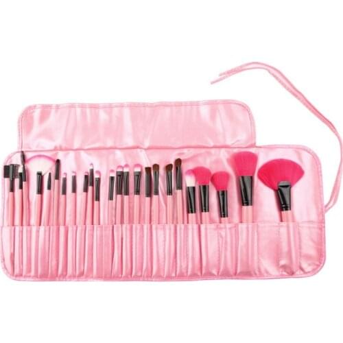 24pcs/set makeup brushes set with pu bag professional pink kabuki make up brush Natural Wood hand make up kit G24001
