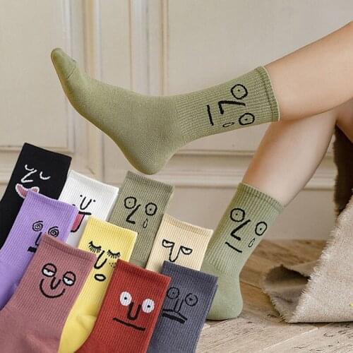 1 Pair Spring Autumn Women Long Socks Cartoon Creative Funny Printed Girl Socks Casual Comfortable Soft Solid Color Cotton Socks