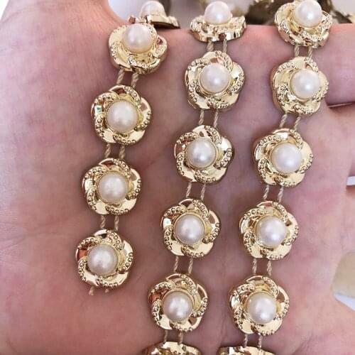 NEW 1 Yard Gold/Silver bottom flower Pearl Chain Sewing Lace Trims Crafts Wedding DIY