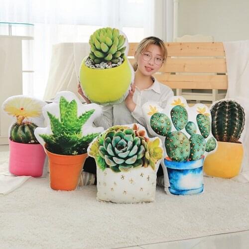 Real life fleshy green plants pillow double-sided printed cactus ball pillow plush toy pillow cushion gift for children