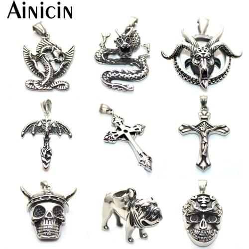 Many Style Stainless Steel Dragon Cross Skull Anchor Dog Shape Fashion Mens Gift Pendant Jewelry