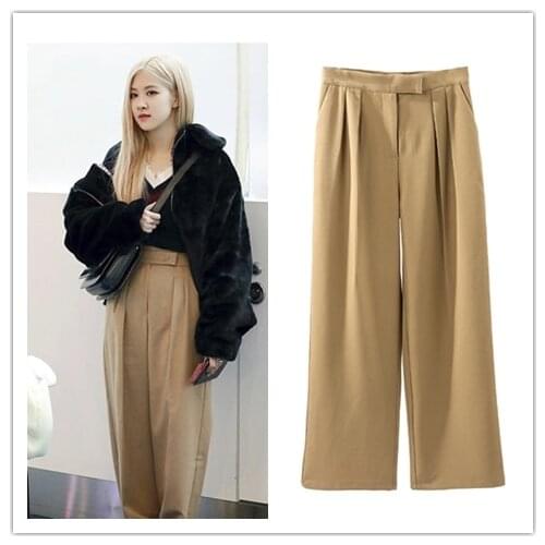 Kpop Korean ROSE Straight Pants Wide Leg High Waist Sweatpants Women Streetwear Harajuku Loose Oversized Ladies Casual Trousers
