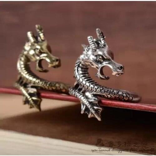 Retro Classic Chinese Zodiac Dragon Rings Domineering Mens Ancient Cyan Silver Color Ring Fashion Motorcycle Party Jewelry