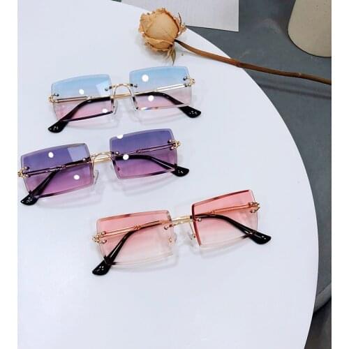 Traveling Style Fashion Rimless Mountaineering Sunglasses Trendy Small Rectangle Sun Glasses UV400 Shades For Men Women Eyewear